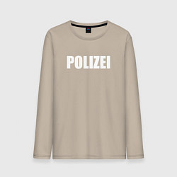 Лонгслив хлопковый мужской POLIZEI Полиция Надпись Белая, цвет: миндальный