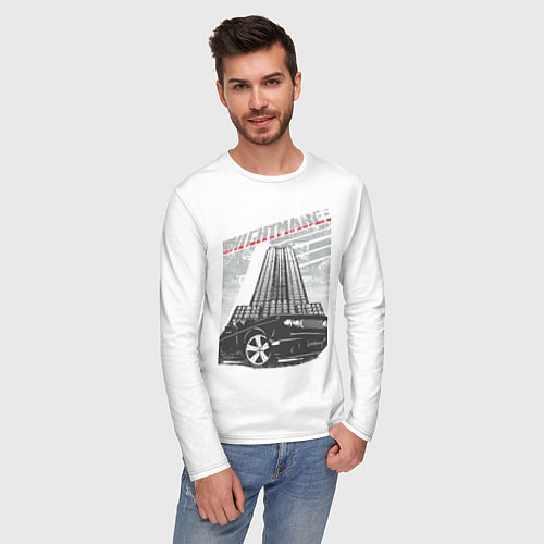 Мужской лонгслив Черный автомобиль / Белый – фото 3