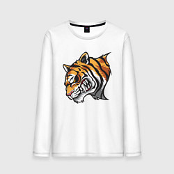 Лонгслив хлопковый мужской Злобный Тигр, цвет: белый