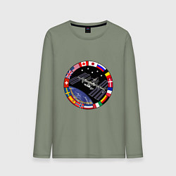 Лонгслив хлопковый мужской Космическая станция, цвет: авокадо