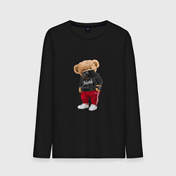 Лонгслив хлопковый мужской Крутой медвежонок в спортивках, цвет: черный