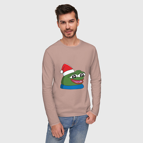 Мужской лонгслив Pepe, pepe happy, Пепе хеппи, pepe happy new year / Пыльно-розовый – фото 3