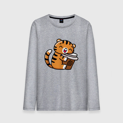 Мужской лонгслив Тигренок и кофе / Меланж – фото 1