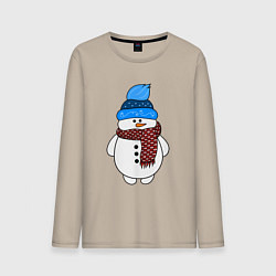 Лонгслив хлопковый мужской Снеговик в шапочке, цвет: миндальный