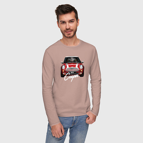 Мужской лонгслив Авто Mini Cooper / Пыльно-розовый – фото 3