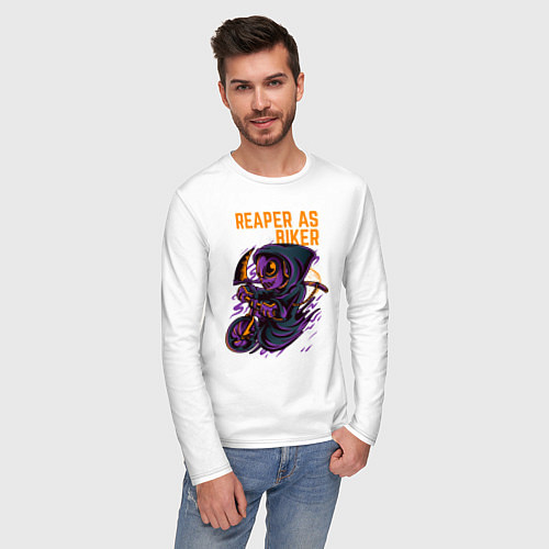 Мужской лонгслив Велосипедист с косой / Белый – фото 3