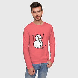 Лонгслив хлопковый мужской Снеговик в дудл-стиле, цвет: коралловый — фото 2