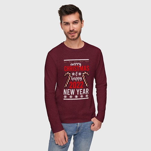Мужской лонгслив Happy 2022 NY / Меланж-бордовый – фото 3