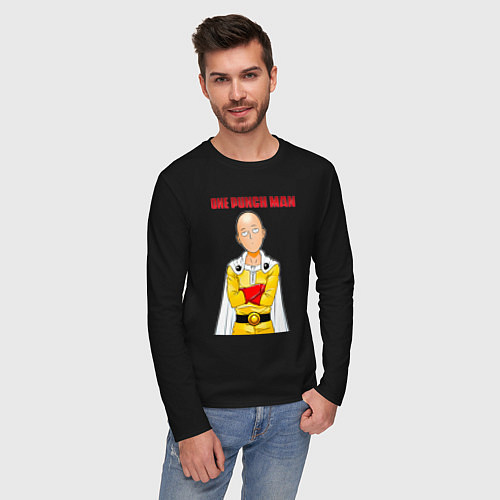 Мужской лонгслив Сайтама безразличие One Punch-Man / Черный – фото 3