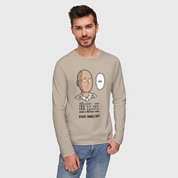 Лонгслив хлопковый мужской Список тренировки Сайтама One Punch-Man, цвет: миндальный — фото 2