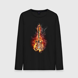 Лонгслив хлопковый мужской Burning guitar, цвет: черный