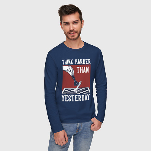 Мужской лонгслив Шахматы, Chess / Тёмно-синий – фото 3