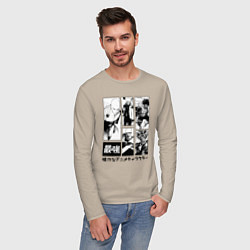 Лонгслив хлопковый мужской Герои сенен манг One punch man one piece, цвет: миндальный — фото 2