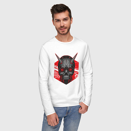 Мужской лонгслив SHLSHK Cyber Skull Collection / Белый – фото 3