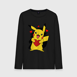 Лонгслив хлопковый мужской ПИКАЧУ И СЕРДЕЧКО POKENON PIKACHU LOVE, цвет: черный