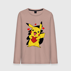 Лонгслив хлопковый мужской ПИКАЧУ И СЕРДЕЧКО POKENON PIKACHU LOVE, цвет: пыльно-розовый