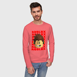 Лонгслив хлопковый мужской ROBLOX RED LOGO LEGO FACE, цвет: коралловый — фото 2