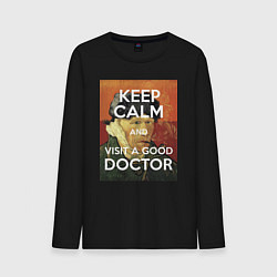 Лонгслив хлопковый мужской Успокойся и сходи к хорошему доктору!, цвет: черный