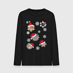 Лонгслив хлопковый мужской Новогодние Коты в Шапках, цвет: черный