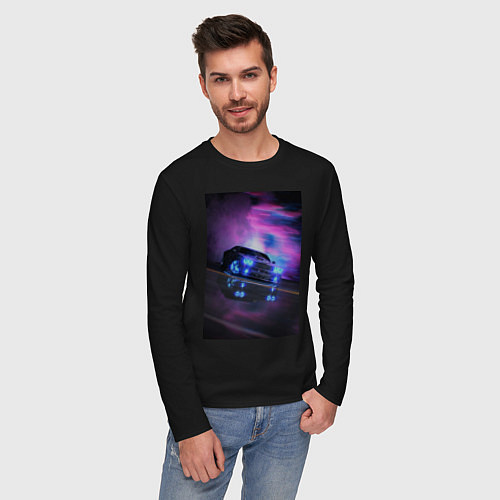 Мужской лонгслив Авто в неоне / Черный – фото 3