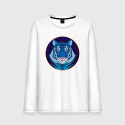 Лонгслив хлопковый мужской Голубой водяной тигр символ 2022 года, цвет: белый
