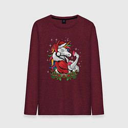 Лонгслив хлопковый мужской Unicorn Santa, цвет: меланж-бордовый