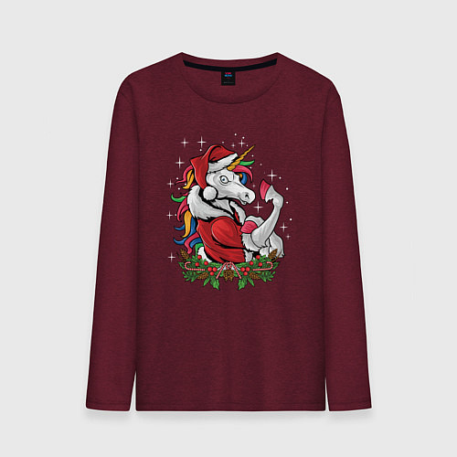 Мужской лонгслив Unicorn Santa / Меланж-бордовый – фото 1