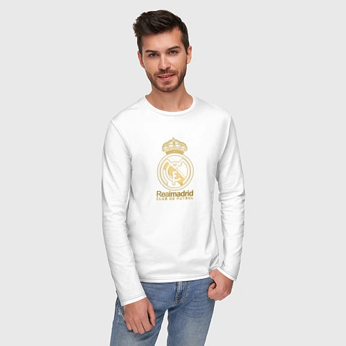 Мужской лонгслив Real Madrid gold logo / Белый – фото 3