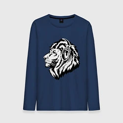 Лонгслив хлопковый мужской Лев в наушниках, цвет: тёмно-синий