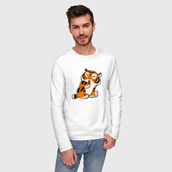 Лонгслив хлопковый мужской Забавный тигр показывает язык, цвет: белый — фото 2