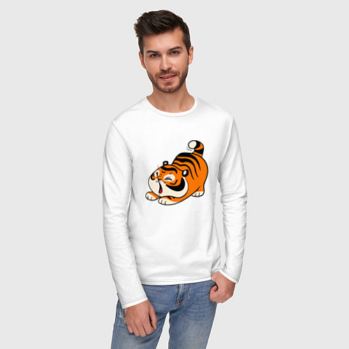 Мужской лонгслив Милый тигренок cute tiger / Белый – фото 3