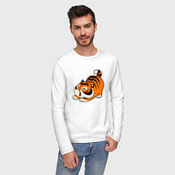 Лонгслив хлопковый мужской Милый тигренок cute tiger, цвет: белый — фото 2