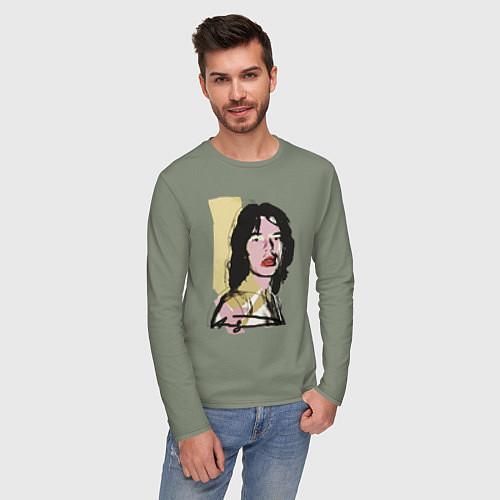 Мужской лонгслив Andy Warhol - Mick Jagger pop art / Авокадо – фото 3