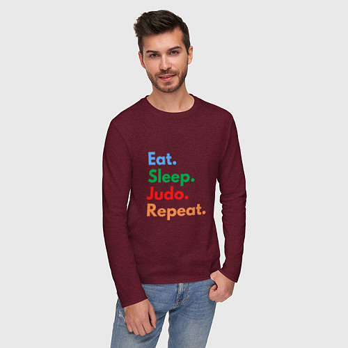 Мужской лонгслив Eat Sleep Judo Repeat / Меланж-бордовый – фото 3