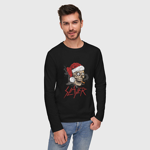 Мужской лонгслив SLAYER SKULL SANTA NEW YEAR / Черный – фото 3