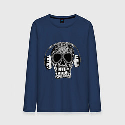 Лонгслив хлопковый мужской Musical skull, цвет: тёмно-синий
