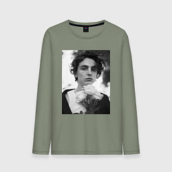 Лонгслив хлопковый мужской Timothee Chalamet с розами, цвет: авокадо