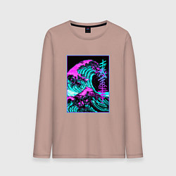 Лонгслив хлопковый мужской НЕОНОВАЯ ВОЛНА, ЯПОНИЯ, ФУДЗИЯМА JAPAN NEON, цвет: пыльно-розовый
