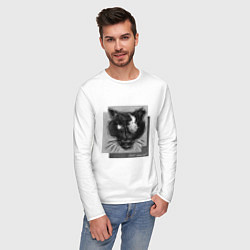 Лонгслив хлопковый мужской Коллекция Get inspired! Большая кошка Абстракция f, цвет: белый — фото 2