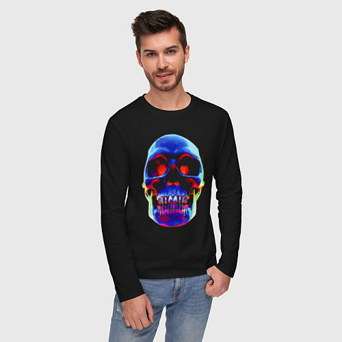 Мужской лонгслив Cool neon skull / Черный – фото 3