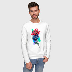 Лонгслив хлопковый мужской Красная и синяя розы, цвет: белый — фото 2