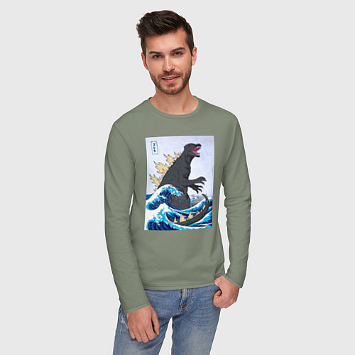 Мужской лонгслив Godzilla in The Waves Eastern / Авокадо – фото 3