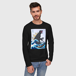 Лонгслив хлопковый мужской Godzilla in The Waves Eastern, цвет: черный — фото 2