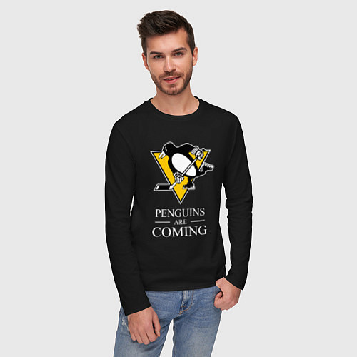 Мужской лонгслив Penguins are coming, Pittsburgh Penguins, Питтсбур / Черный – фото 3