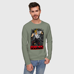 Лонгслив хлопковый мужской Sketch jump, цвет: авокадо — фото 2