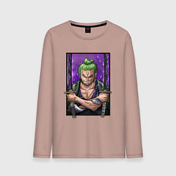 Лонгслив хлопковый мужской ВАН ПИС ЗОРО One Piece, цвет: пыльно-розовый