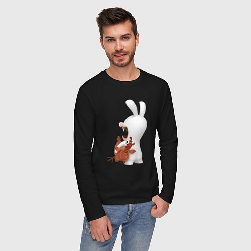 Мужской лонгслив Бешеный кролик и курица / Черный – фото 3