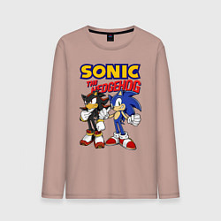 Лонгслив хлопковый мужской ЕЖ СОНИК SONIC THE HEDGEHOG, цвет: пыльно-розовый