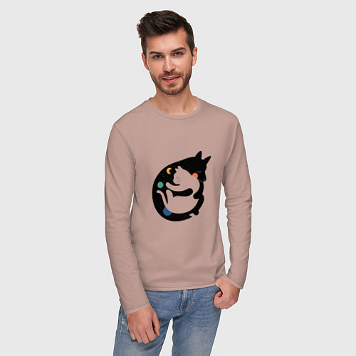 Мужской лонгслив Обнимашки волк и кошка / Пыльно-розовый – фото 3