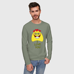 Лонгслив хлопковый мужской Спанч Боб I Love You, цвет: авокадо — фото 2